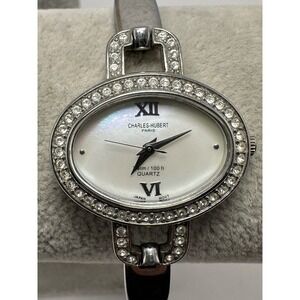 Charles-Hubert 6610 Ladies MOP Watch New Battery 28MM 6.5" Rare Silver Tone‎ N31